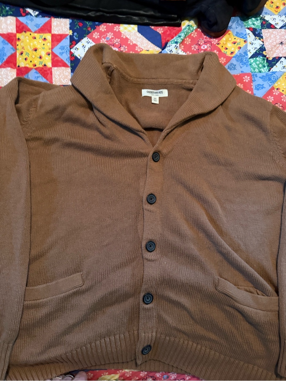 Goodthreads Brown Shawl-Collar Button Cardigan